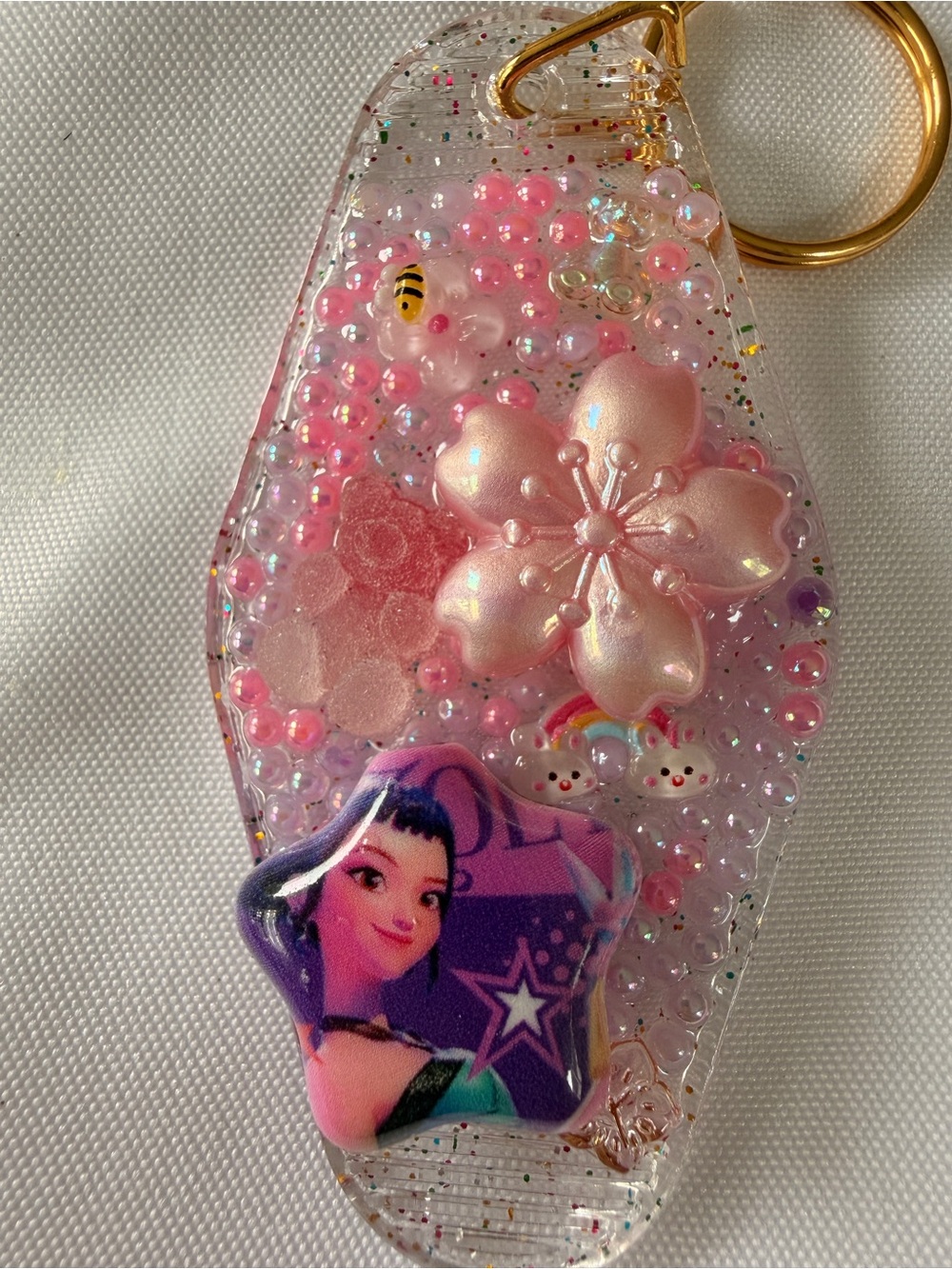 Pink Glitter K Pop Character Keychain